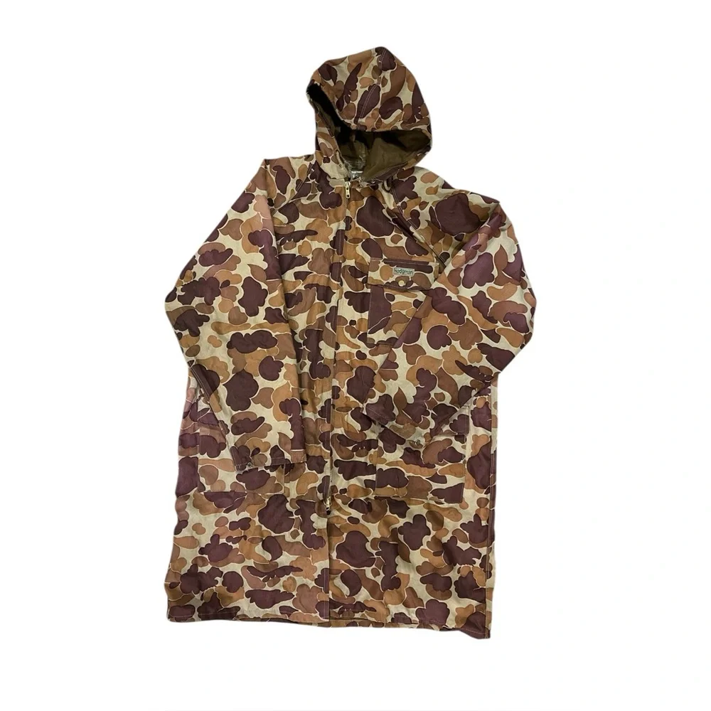 Vintage Hodgman Camo Long Hunting Jacket Coat Waterproof Hooded Raincoat Medium - Picture 1 of 6